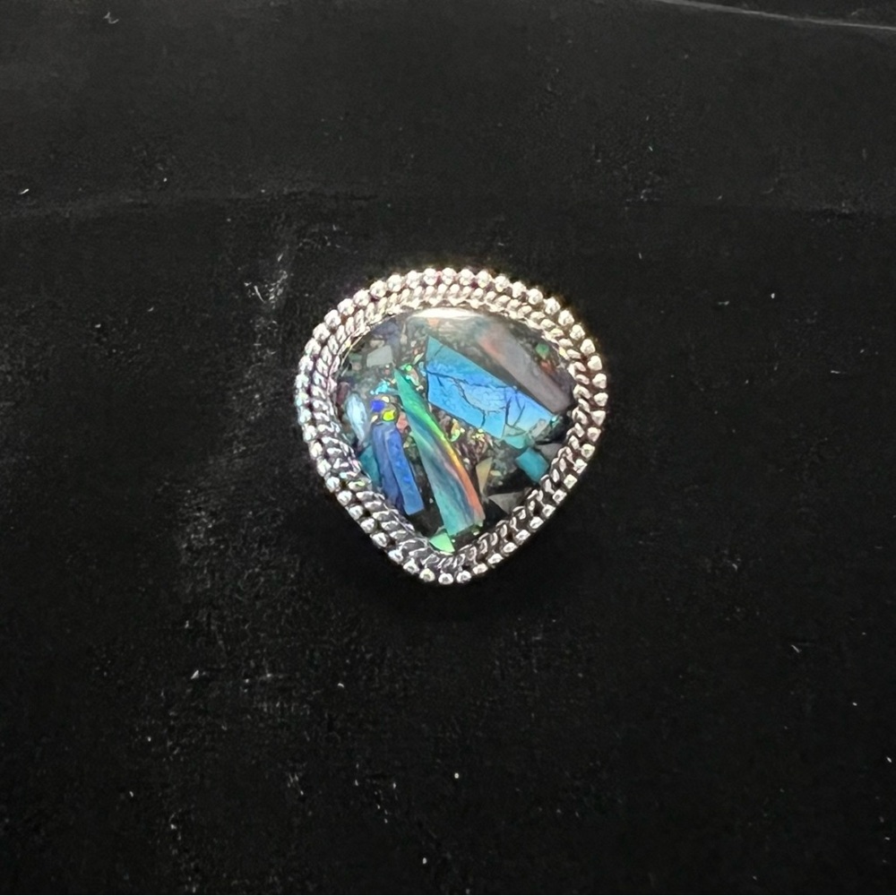 Brand New Aurora Opal Ring in Sterling Silver, size 7